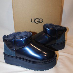 NIB UGG ULTRA MINI WOMEN'S PUFFER PLATFORM METALLIC BLUE BOOTS‎